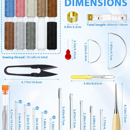 47Pc Upholstery Repair Kit Heavy Duty Sewing Awl Seam Ripper Thread 10 Colors