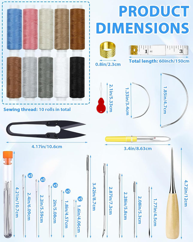 47Pc Upholstery Repair Kit Heavy Duty Sewing Awl Seam Ripper Thread 10 Colors