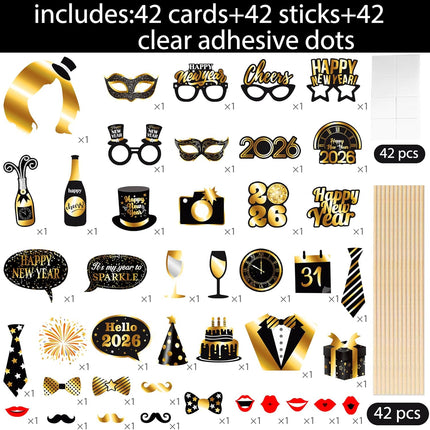 Happy New Year 2026 Photo Booth Kit – 42-Pc Party Selfie Props