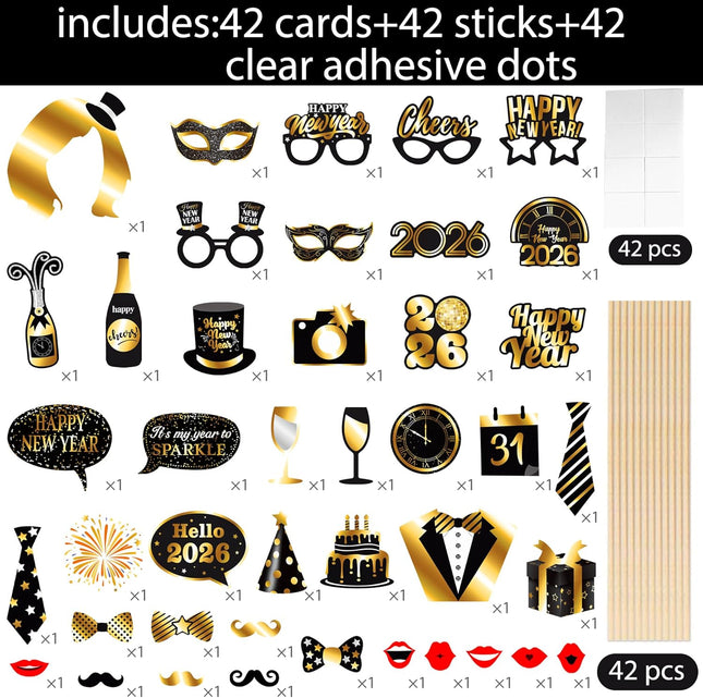 Happy New Year 2026 Photo Booth Kit – 42-Pc Party Selfie Props