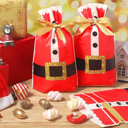 50PCS Christmas Drawstring Gift Bags Santa Suit Treat Candy Bags for Party