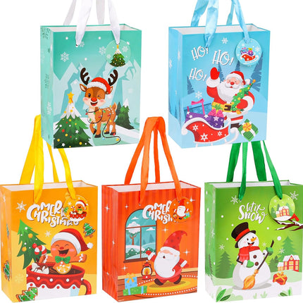 20 PCS Small Christmas Gift Bags Mini Paper Bags with Tags & Ribbon Handles