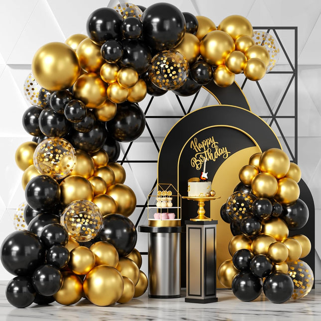 100-Piece Black Gold Balloon Garland – New Year 2026, Wedding & Event Decor
