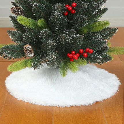 18in White Faux Fur Christmas Tree Skirt – Small Tabletop Xmas Tree Decoration