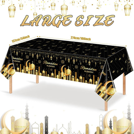 3-Pack Ramadan Plastic Tablecloths – 54x108 Inch Disposable Eid Mubarak Party Decor