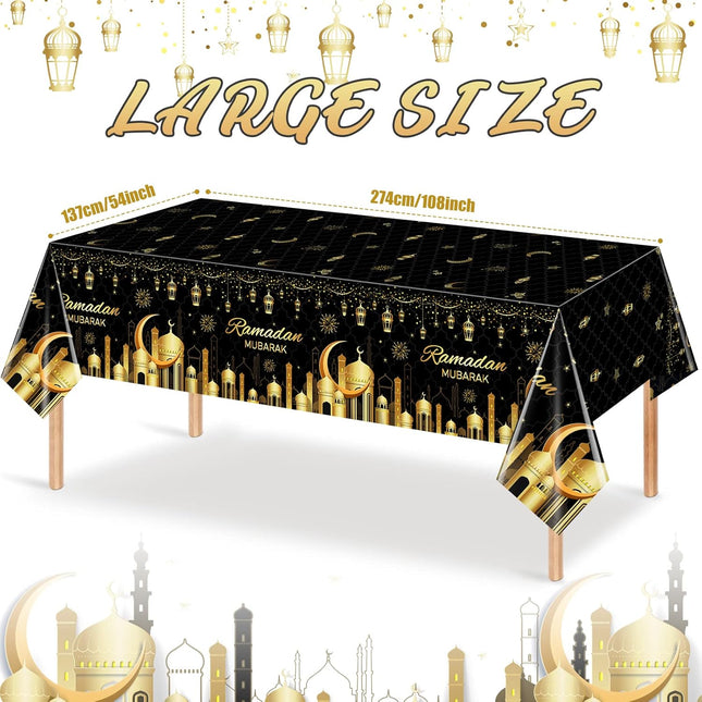 3-Pack Ramadan Plastic Tablecloths – 54x108 Inch Disposable Eid Mubarak Party Decor