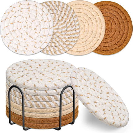 8-Piece Cotton Drink Coaster Set – Minimalist, Absorbent, 4 Colors