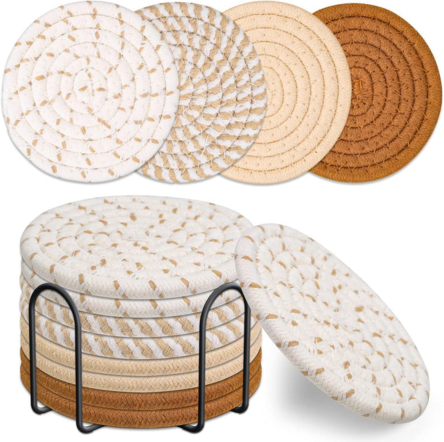 8-Piece Cotton Drink Coaster Set – Minimalist, Absorbent, 4 Colors