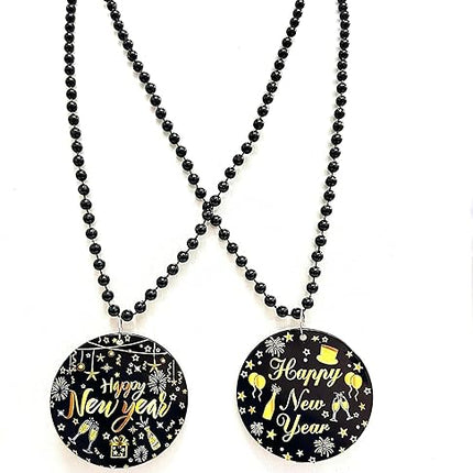 12-Piece New Year Party Bead Necklaces – Medallion Pendant Favors
