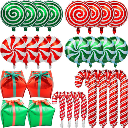 32-Pcs Christmas Candy Foil Balloons Candy Cane Swirl & Holiday Decorations Set