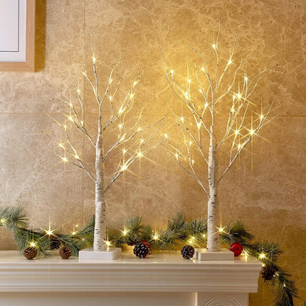 2FT LED Birch Tree with Warm White Fairy Lights – Battery Operated, Timer