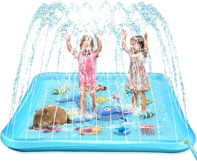 Toddler Splash Pad with Sprinkler, Inflatable Wading Pool Backyard Toy