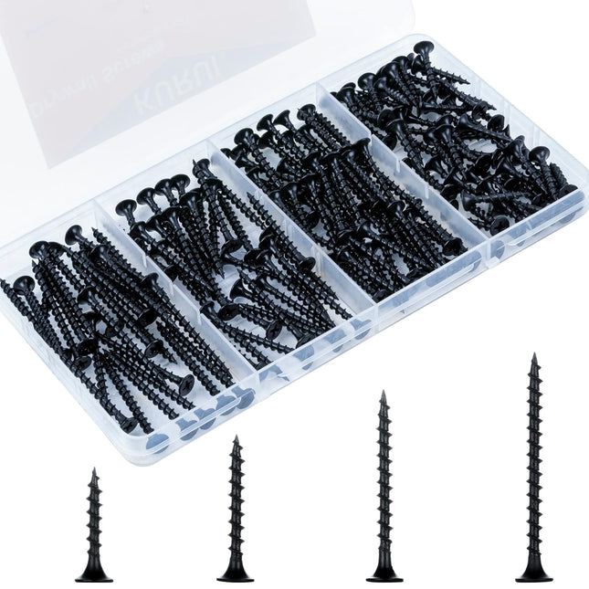 165PCS Drywall Screws Assortment Kit – #6 Black Wood Screws for Picture Hanging