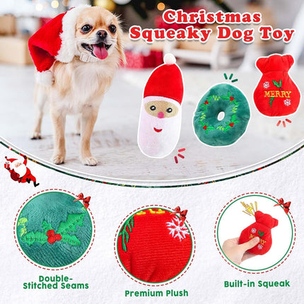 9PCS Christmas Dog Toys – Santa Plush, Rope, Ball & Teething Toys Set