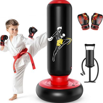 66" Inflatable Kids Punching Bag Set with Gloves for Boys Girls Ages 6-12