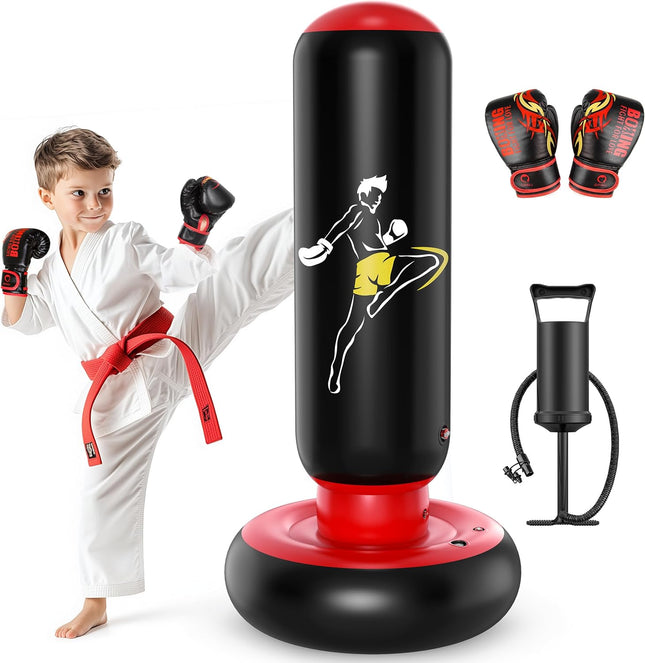66" Inflatable Kids Punching Bag Set with Gloves for Boys Girls Ages 6-12