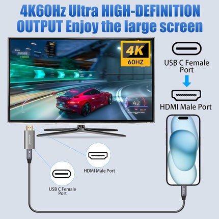4K USB-C to HDMI Adapter – Uni-Directional, PD100W, 4FT Cable Included