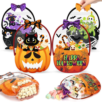 24PCS Halloween Candy Treat Bags, 4 Styles Witch Cauldron Gusseted Goodie Bags