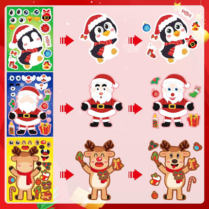 36 Sheets Christmas Make-a-Face Stickers – Santa & Snowman Holiday Craft Set