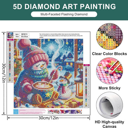 Christmas Snowman 5D Diamond Art Kit Full Round Drill for Adults