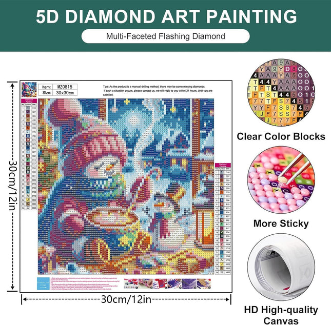Christmas Snowman 5D Diamond Art Kit Full Round Drill for Adults