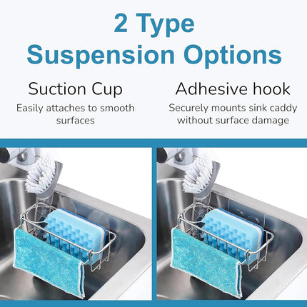 304 Stainless Steel Sponge Holder Kitchen Sink Caddy Suction Adhesive