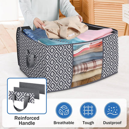 3 Pack 100L Storage Bags, Foldable Clothes Bins, Clear Window, Reinforced Handles