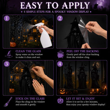 Halloween Witch Window Clings, Large Reusable Stickers for Indoor Outdoor Decor