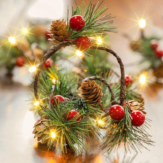 6.5FT Pine Cone Christmas Garland, 20LED Battery Operated String Lights for Festive Decor