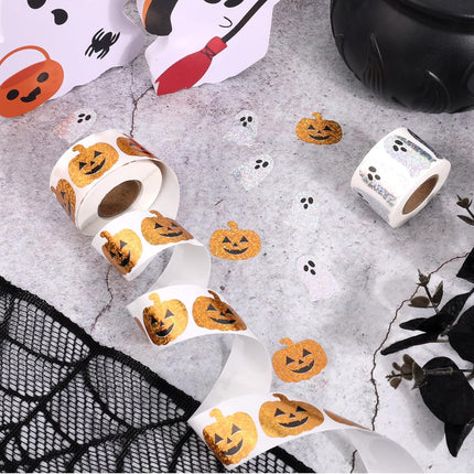 1000-Piece Halloween Sticker Roll, Sparkly Ghost & Pumpkin Waterproof Decals