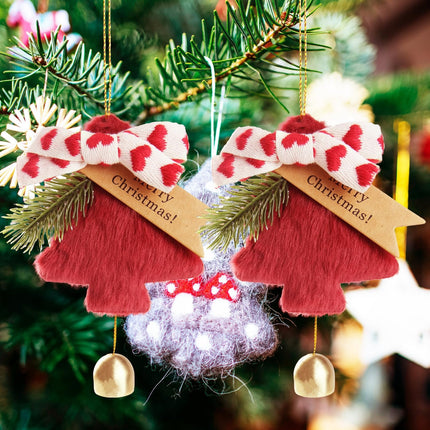 Christmas Plush Tree Ornaments – Cute Fuzzy Hanging Pendant with Gold Bell