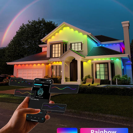 Smart AI Outdoor Lights 150ft, RGB+IC+White, App Control, WiFi/Bluetooth, No Remote