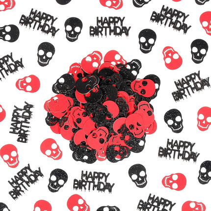 200-Piece Black & Red Skull Confetti, Gothic Horror Halloween Table Party Decor