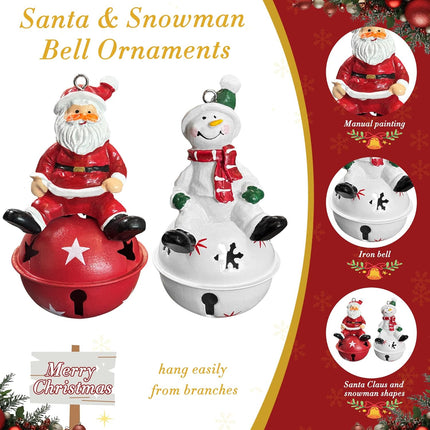 2-Pack Santa & Snowman Bell Ornaments – Resin Christmas Tree Decor
