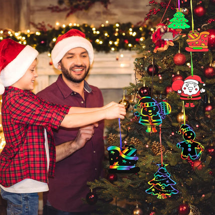 48PCS Christmas Crafts Scratch Art for Kids – Magic Rainbow Scratch-Off Paper Cards