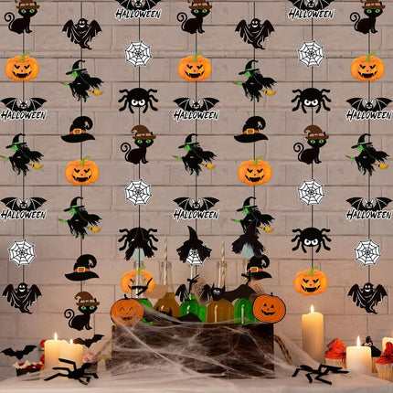 9-Piece Halloween Hanging Garland Set, Ghost Pumpkin Witch Bat Banners & Streamers