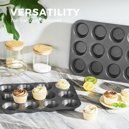 2 Pack 12 Cup Muffin Pan Nonstick Cupcake Baking Tray Dark Grey Bakeware