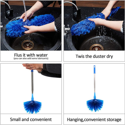 2 Head Cobweb Duster Kit, Telescoping Pole Corner Brush Ceiling Cleaner