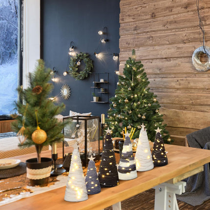 6 Pcs Boho Christmas Yarn Tree Set Natural Yarn Cone Pedestal Trees Xmas Décor