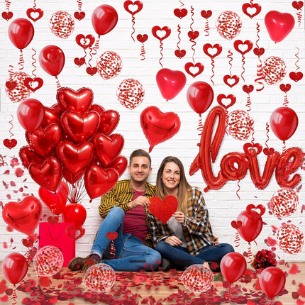Love Heart Balloon Set with Foil Latex Balloons Confetti for Anniversary Decor