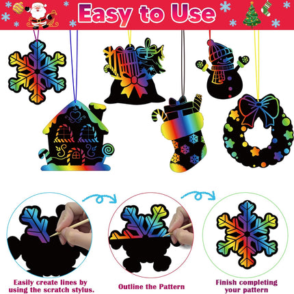 48 PCS Rainbow Scratch Paper Cards Set – Christmas Crafts & Stocking Stuffers