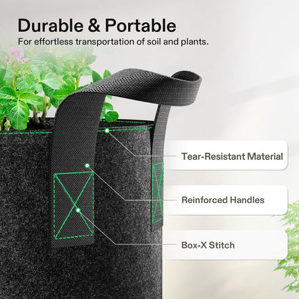 5 Pack 5 Gallon Grow Bags, 300G Thick Fabric Pots with Handles, Reusable