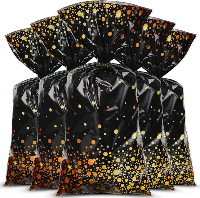 100-Piece Black & Gold Goody Bags – 10.8×5in Party Favor Bags with Ties