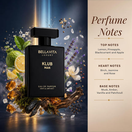 BellaVita Luxury KLUB Eau de Parfum for Men 100ml Intense Citrus Musk Cologne