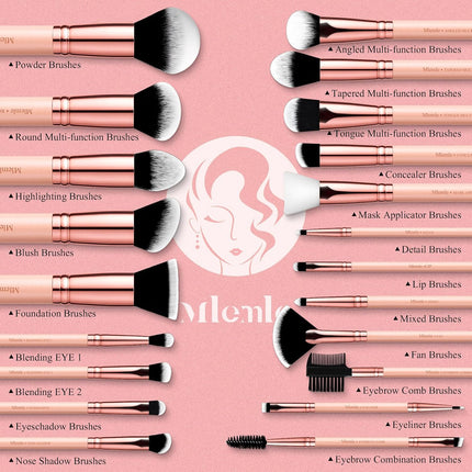 26Pcs Professional Makeup Brush Set, Foundation, Blush, Eyeshadow Brushes & Sponges
