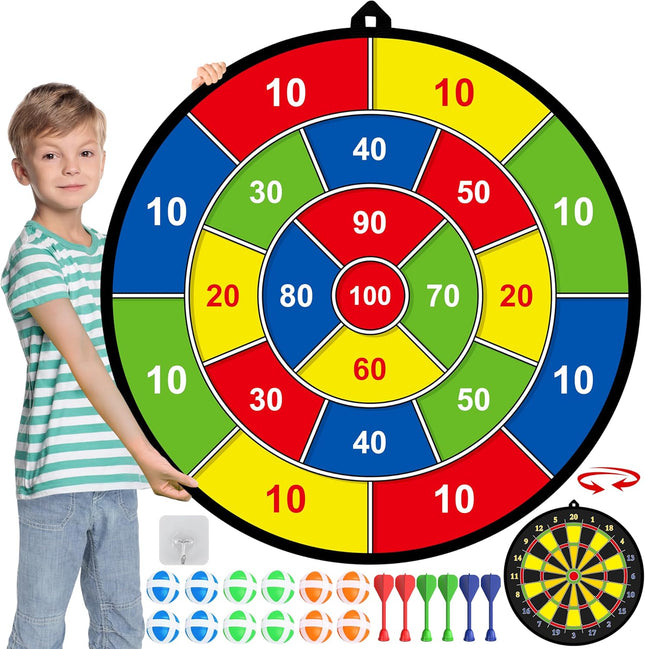 Large Double-Sided Dart Board for Kids with Sticky Balls & Darts, Ages 3–12