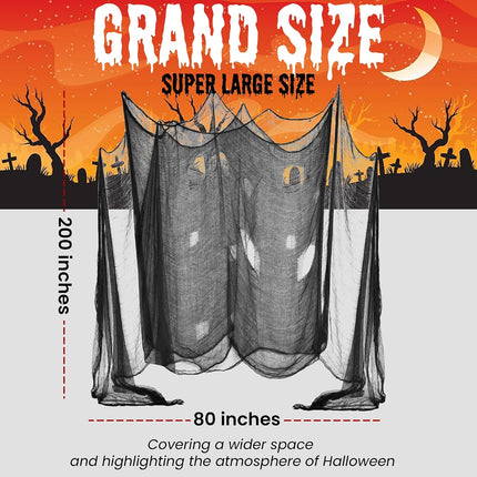 48x240in Halloween Creepy Cloth, Giant Black Cheesecloth Tapestry for Party Decor