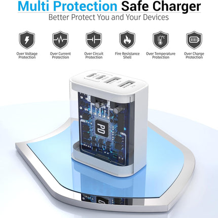 40W 4-Port USB-C Charger Block, Fast Charging for iPhone, Samsung, QC Adapter