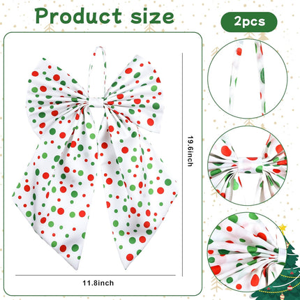 2PCS Christmas Wreath Bows – Red Green Dots Large 13x18" Holiday Decor