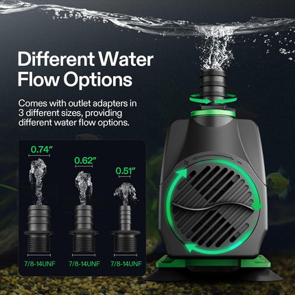 800 GPH Submersible Water Pump 50W, Adjustable Fountain Pump Ponds and Aquariums